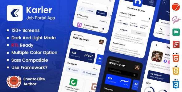 Karier v1.0 - Job Portal Mobile App Framework7 PWA Template