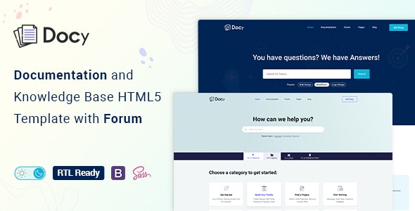 Docy v1.0 - Documentation And Knowledge Base HTML5 Template with Helpdesk Forum