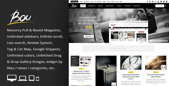 Bou v2.7 - Masonry Review Magazine Blog WordPress Theme