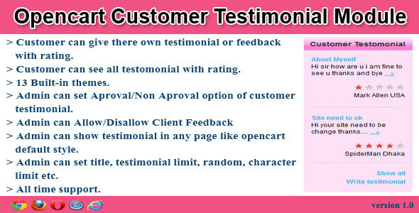 opencart customer testimonial module