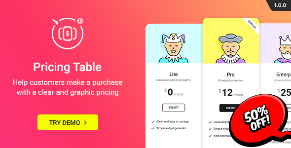 WordPress Pricing Table Plugin v1.0.0