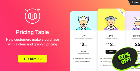 WordPress Pricing Table Plugin v2.0.0