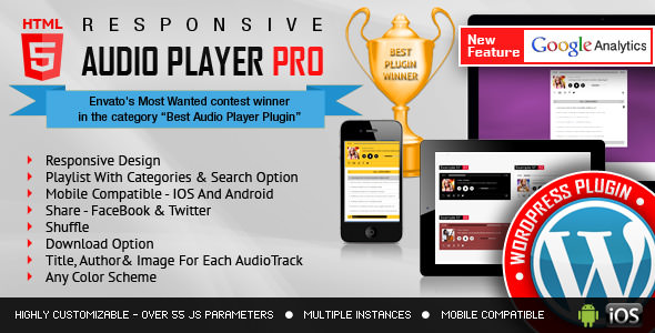 Responsive HTML5 Audio Player PRO v2.4.3 - WordPress Plugin