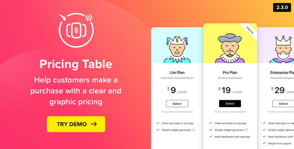 WordPress Pricing Table Plugin v2.3.0