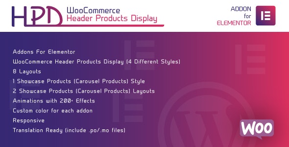 WooCommerce Header Products Display for Elementor v1.0 - WordPress Plugin